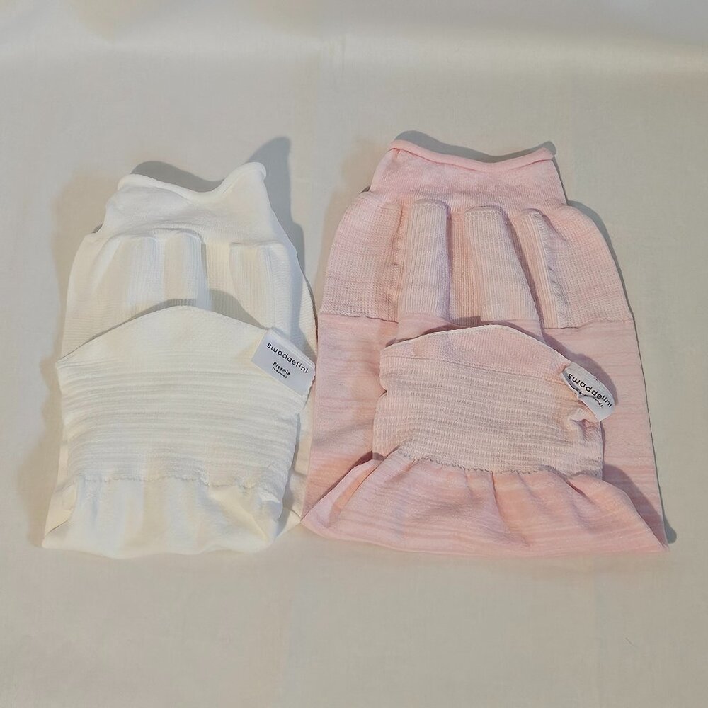 swaddelini Pink Swaddle Sleep Sack (Small 6-12 pounds) and White Preemie Swaddle